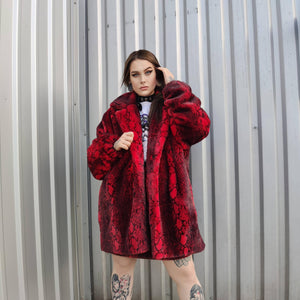 Luxury faux fur snake coat python print bomber handmade detachable fluffy jacket fleece puffer premium grunge trench in red black