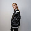 Faux leather utility jacket biker PU aviator retro color block bomber rocker coat grunge varsity going out coat 90s punk jacket in black