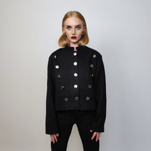 Cropped peacoat military jacket navy bomber high fashion grunge jacket gorpcore coat combat varsity going out coat in black