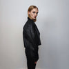 Cropped biker jacket faux leather racing aviator rocker bomber grunge going out coat PU utility catwalk jacket in black