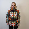 Zombie print bomber handmade reversible graffiti puffer devil horn jacket detachable Horror cartoon coat two sided hooded jacket in orange