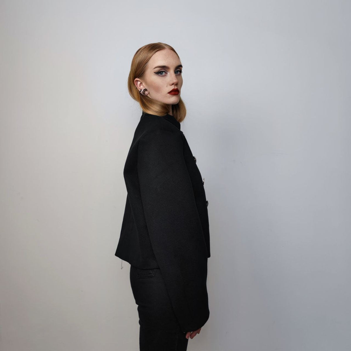 Cropped peacoat military jacket navy bomber high fashion grunge jacket gorpcore coat combat varsity going out coat in black