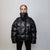 Faux leather puffer jacket utility PU bomber raised neck gorpcore coat going out varsity fancy dress coat catwalk jacket in black