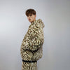 Tiger print hooded jacket handmade detachable faux fur animal print bomber stripe pattern fleece party coat festival zebra hoodie in cream