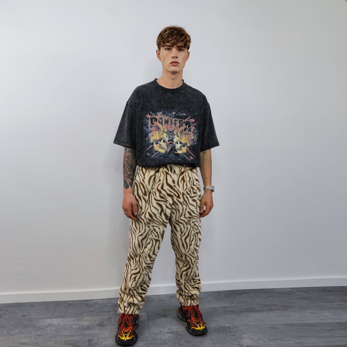 Faux fur zebra joggers animal print pants handmade stripe fleece raver trousers premium party overalls in zigzag festival pants brown beige