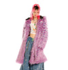 Festival faux fur longline jacket fluorescent raver bomber fluffy raver coat fleece party bomber neon burning man coat in bright purple