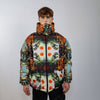 Zombie print bomber handmade reversible graffiti puffer devil horn jacket detachable Horror cartoon coat two sided hooded jacket in orange