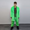 Neon faux fur longline coat shaggy trench bright raver bomber fluffy winter fleece festival jacket burning man coat in green