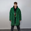 Faux fur long leopard coat animal print trench bright raver bomber fluffy winter cheetah fleece festival jacket neon burning man coat green