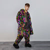 Faux fur long striped neon coat zebra trench raver bomber fluffy tie-dye winter fleece festival jacket burning man going out coat black pink