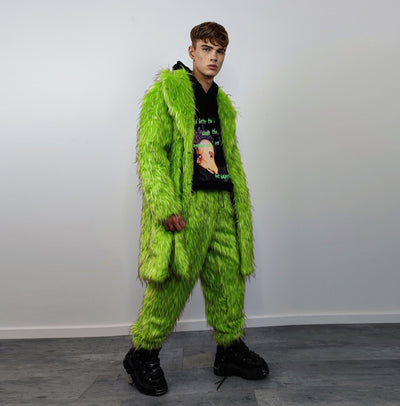 Shaggy faux fur joggers raver neon pants fluffy skiing trousers mountain fleece overalls festival bottoms burning man fuzzy pants in green