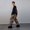 Disco faux fur joggers 70s raver pants fluffy psychedelic trousers ski fleece tie-dye overalls festival bottoms burning man pants blue pink