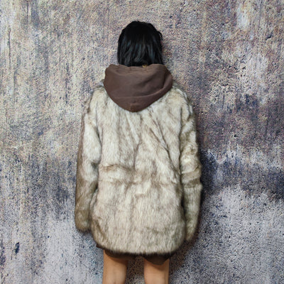 Faux fur fox coat fluffy mink imitation trench jacket short shaggy bomber festival animal print varsity lapel fleece peacoat catwalk duffle