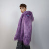 Shaggy faux fur jacket neon bomber bright raver coat fluffy puffer winter fleece luminous festival pullover burning man overcoat in purple