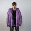 Shaggy faux fur jacket neon bomber bright raver coat fluffy puffer winter fleece luminous festival pullover burning man overcoat in purple