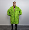 Shaggy faux fur longline coat neon trench bright raver bomber fluffy winter fleece luminous festival jacket burning man fuzzy coat in green