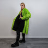 Shaggy faux fur longline coat neon trench bright raver bomber fluffy winter fleece luminous festival jacket burning man fuzzy coat in green