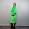 Neon faux fur longline coat shaggy trench bright raver bomber fluffy winter fleece festival jacket burning man coat in green