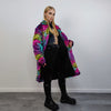 Tie-dye Faux fur leopard coat rainbow long trench marshmallow raver jacket fluffy cheetah fleece festival bomber burning man coat pink blue