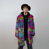 Tie-dye Faux fur leopard coat rainbow long trench marshmallow raver jacket fluffy cheetah fleece festival bomber burning man coat pink blue