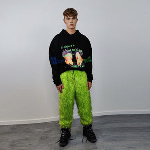 Shaggy faux fur joggers raver neon pants fluffy skiing trousers mountain fleece overalls festival bottoms burning man fuzzy pants in green