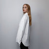 Cut out shirt long sleeve geometric hole top mesh blouse see-through oversize gothic top bondage sweatshirt crotchet jumper in white