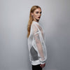 Transparent mesh top long sleeve sheer jumper net sweatshirt see-through punk jumper structured going out party t-shirt catwalk tee in white