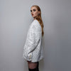 Sequin blazer formal going out embellished jacket luminous fancy dress bomber rave party coat glitter varsity coat catwalk jacket in white