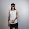 Buckle strap sleeveless top utility tank top rocker crew neck high fashion faux leather t-shirt grunge belt finish vest punk jumper in white