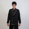 Studded gothic suit faux leather finish tuxedo catwalk costume punk wedding outfit high fashion prom coat utility jacket trousers set black