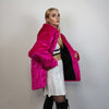 Hooded neon faux fur jacket shaggy bomber bright raver puffer fluffy fleece bright festival coat burning man overcoat in fuchsia pink