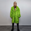 Shaggy faux fur longline coat neon trench bright raver bomber fluffy winter fleece luminous festival jacket burning man fuzzy coat in green