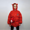 Devil horn hooded jacket skeleton embroidery bomber quilted Gothic puffer wide fit jacket grunge detachable anime varsity in red