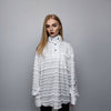 Shredded polo shirt distressed top Gothic turtleneck jumper utility blouse fringed punk top long sleeve tee in white