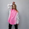 Tie-dye shirt long sleeve paint splatter blouse shoulder padded oversize jumper gradient sweatshirt loose blouse in pink white