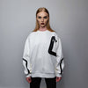 Utility sweatshirt big pocket gorpcore top thin long sleeve contrast jumper stripe finish Gothic sweater punk pullover in white