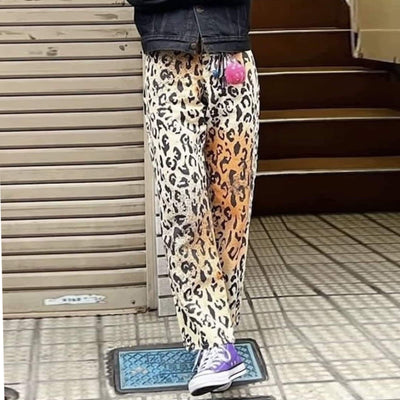 Tie-dye leopard jeans animal print denim pants raver trouser tiger print joggers spot pattern bottoms in orange white