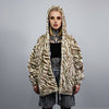 Tiger print hooded jacket handmade detachable faux fur animal print bomber stripe pattern fleece party coat festival zebra hoodie in cream