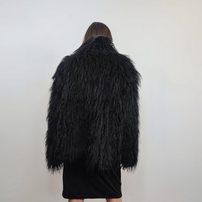 Shaggy faux fur jacket black long hair fluffy going out bomber party fleece fancy dress peacoat high fashion fuzzy Gothic coat rave puffer