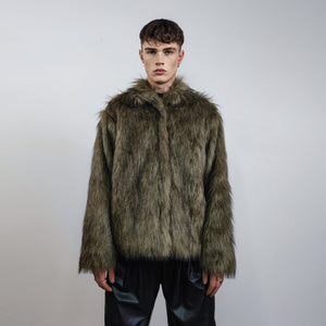 Short fox fur jacket brown long hair mink coat shaggy going out bomber party fleece fancy dress fluffy peacoat catwalk fuzzy boho overcoat