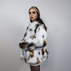 Spot print collarless faux fur coat leopard jacket shaggy animal overcoat fuzzy going out mink bomber party fleece fluffy catwalk peacoat