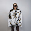 Spot print collarless faux fur coat leopard jacket shaggy animal overcoat fuzzy going out mink bomber party fleece fluffy catwalk peacoat