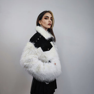 Faux faux fur biker jacket white luxury shaggy aviator jacket fuzzy lapel mink overcoat fuzzy going out fleece bomber fluffy catwalk peacoat