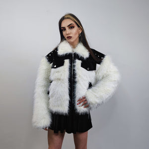 Faux faux fur biker jacket white luxury shaggy aviator jacket fuzzy lapel mink overcoat fuzzy going out fleece bomber fluffy catwalk peacoat