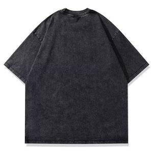 Anime t-shirt monster slogan tee y2k Japanese cartoon top in vintage grey