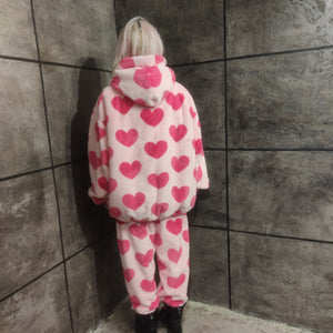 Heart fleece Bomber handmade faux fur hooded love jacket pastel pink